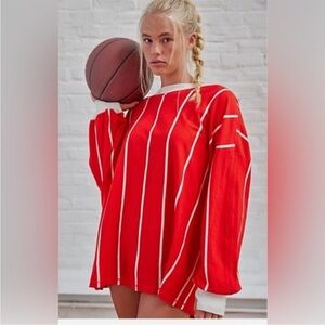 Free people movement Home Game Stripe Layer Top. NWT. Red combo. Size M!